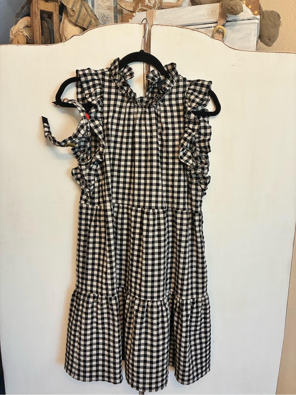Maeve Anthropologie Black and White Gingham Ruffle Dress